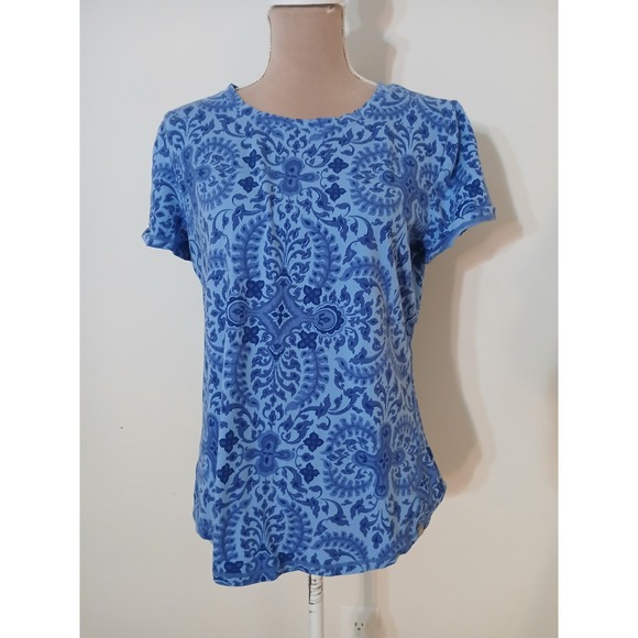 T by Talbots Tops - T by Talbots Womens Blue Damask Paisley Stretch Tee Top Large Modest